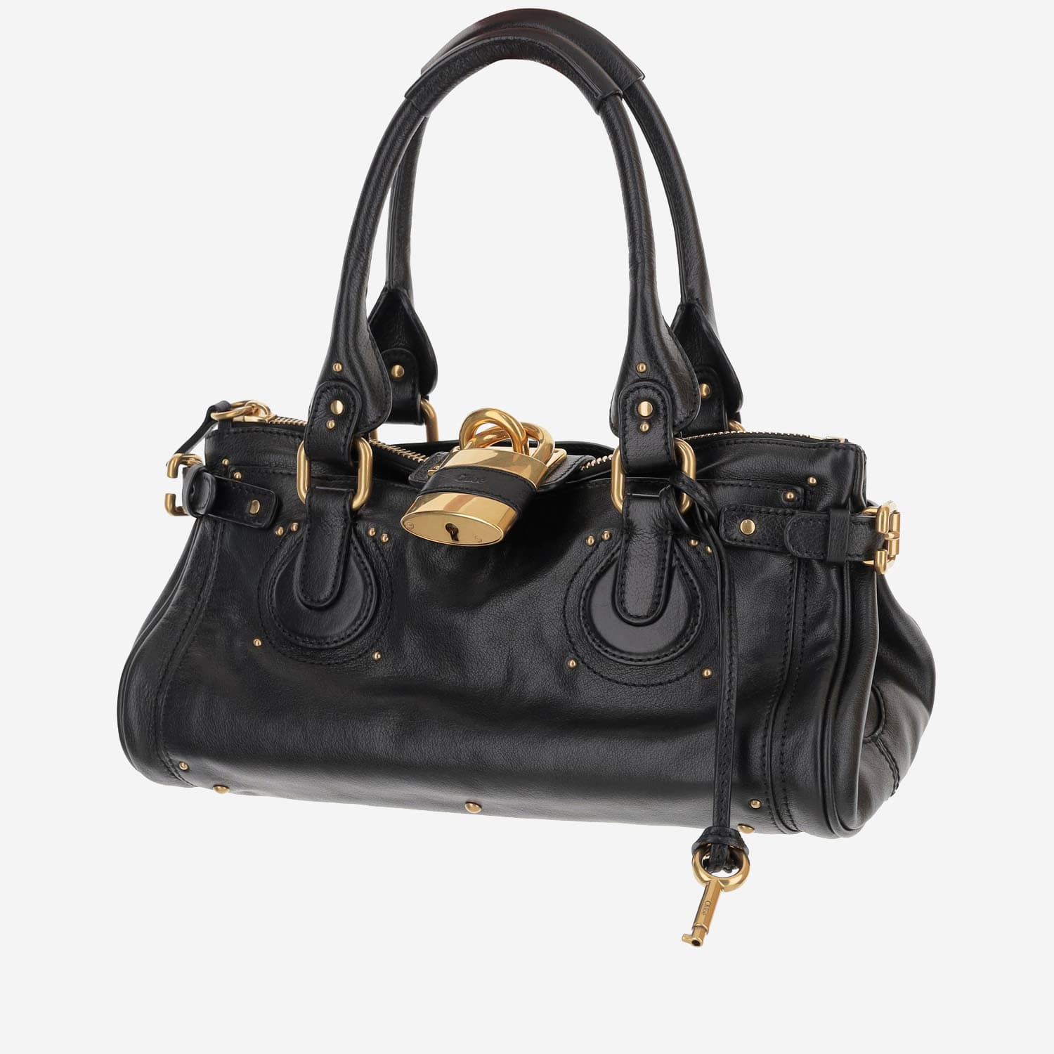 Chloé Structured Shoulder Bag With Padlock And Studs In Black