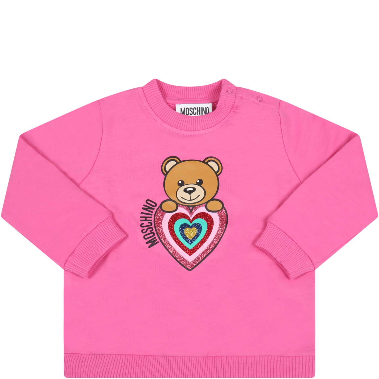 Moschino Fuchsia Sweatshirt For Baby Girl With Heart
