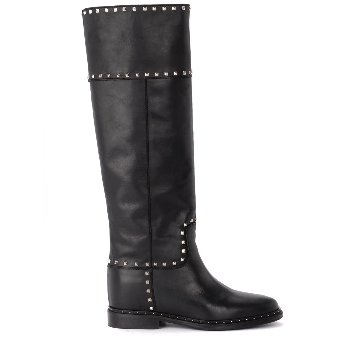 Via Roma 15 Boot In Black Leather With Studs And Applied Micro-studs In Nero