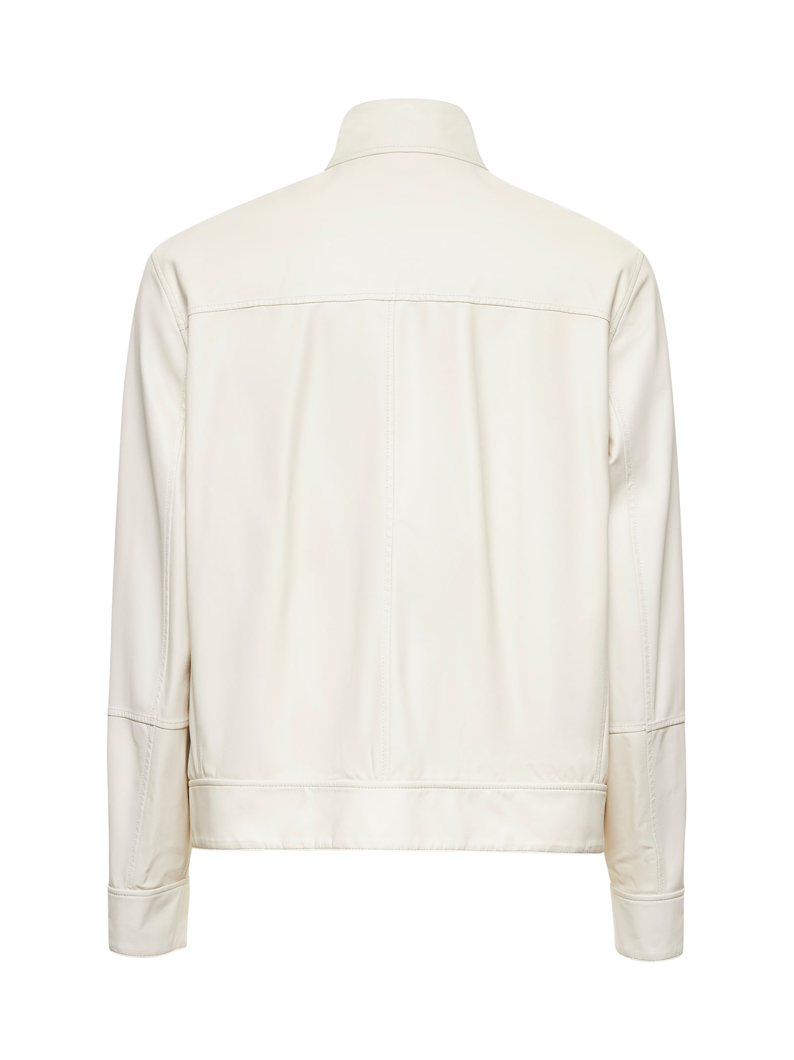 Brunello Cucinelli Ivory Nappa Leather Reversible Bomber Jacket In Panama