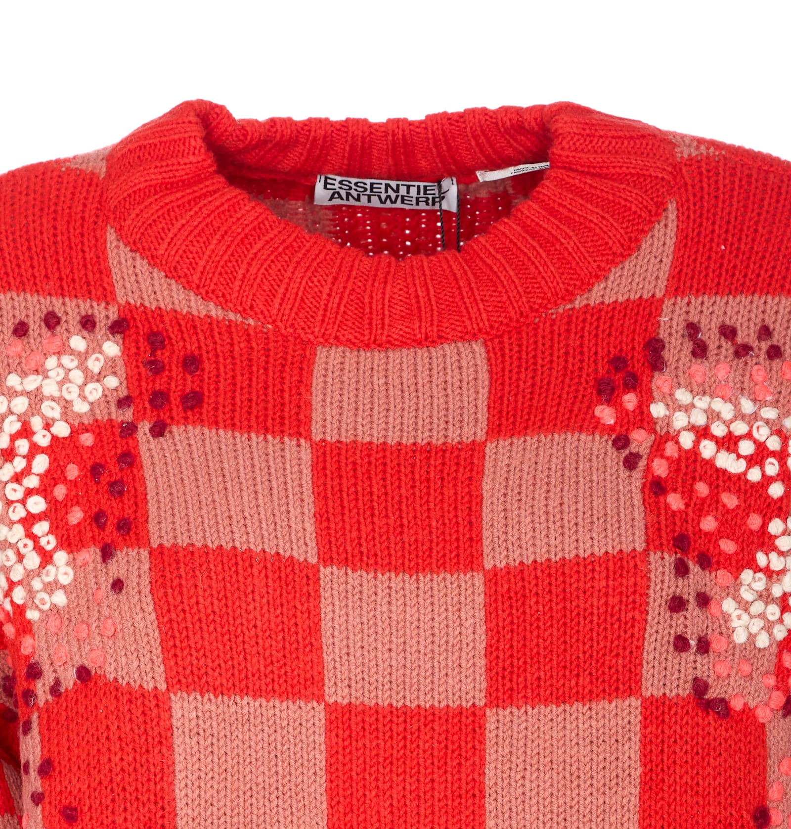 Essentiel Antwerp Inter Checkerboard Sweater In Red