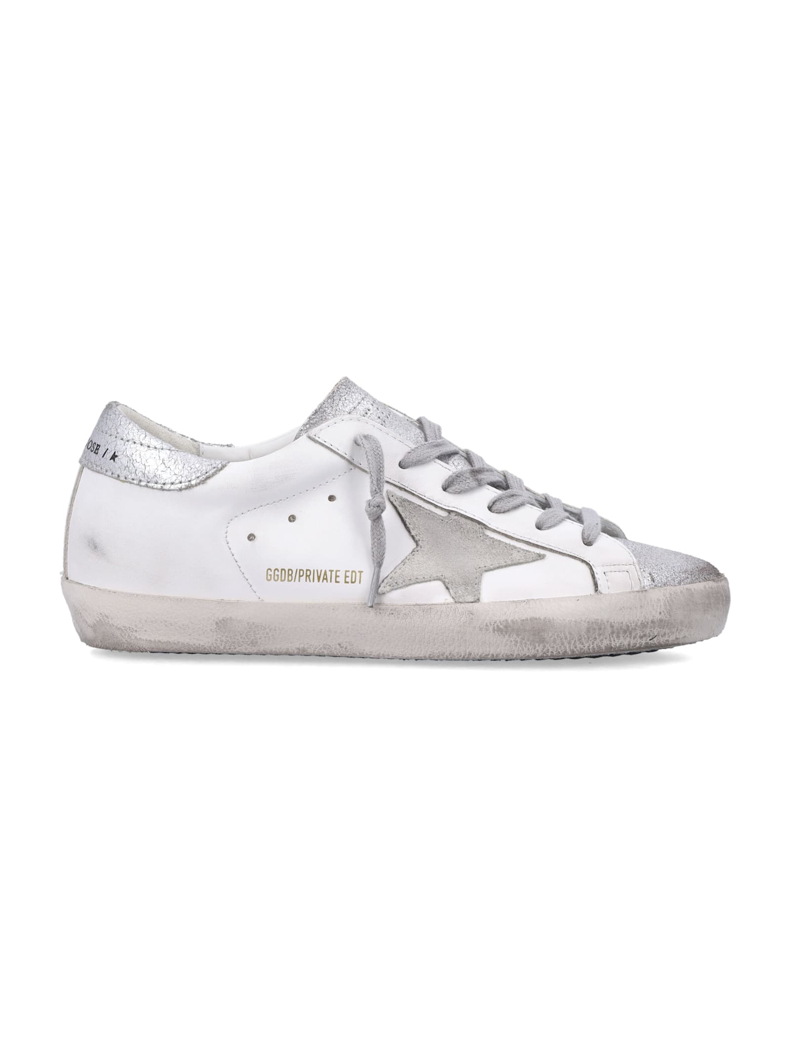 Golden Goose Super-star White And Silver Leather Womans Sneakers In White