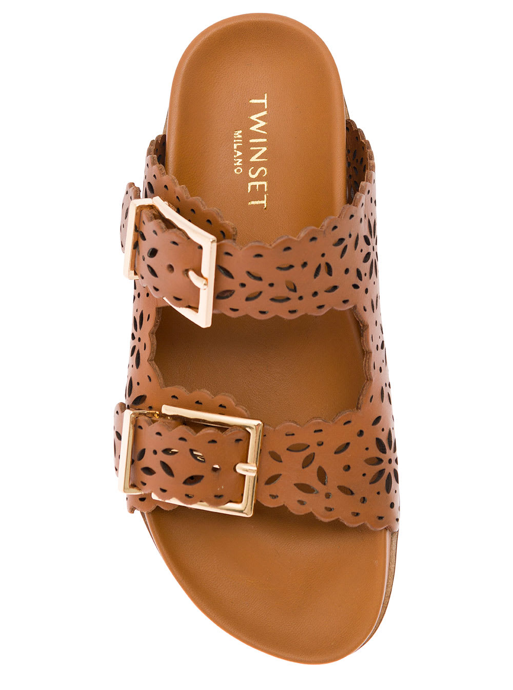 Shop Twinset Brown Mules With Double Bukles In Leather Woman