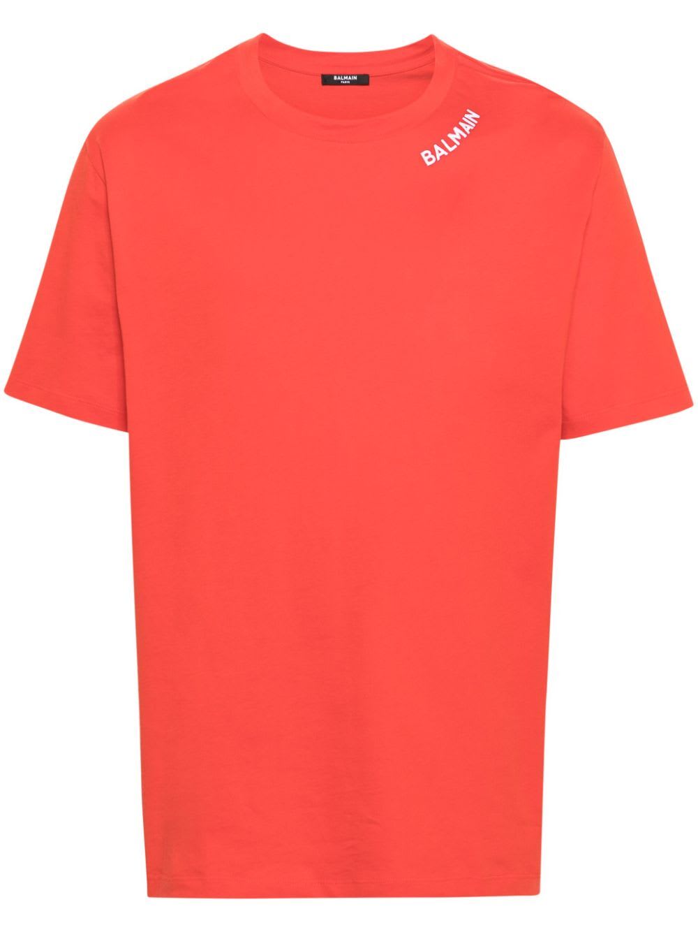 Shop Balmain Stitch Collar T-shirt Straight Fit In Mef Rouge Blanc