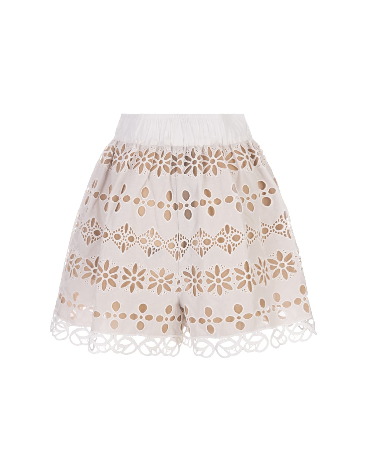 Shop Elie Saab Broderie Anglaise Shorts In White