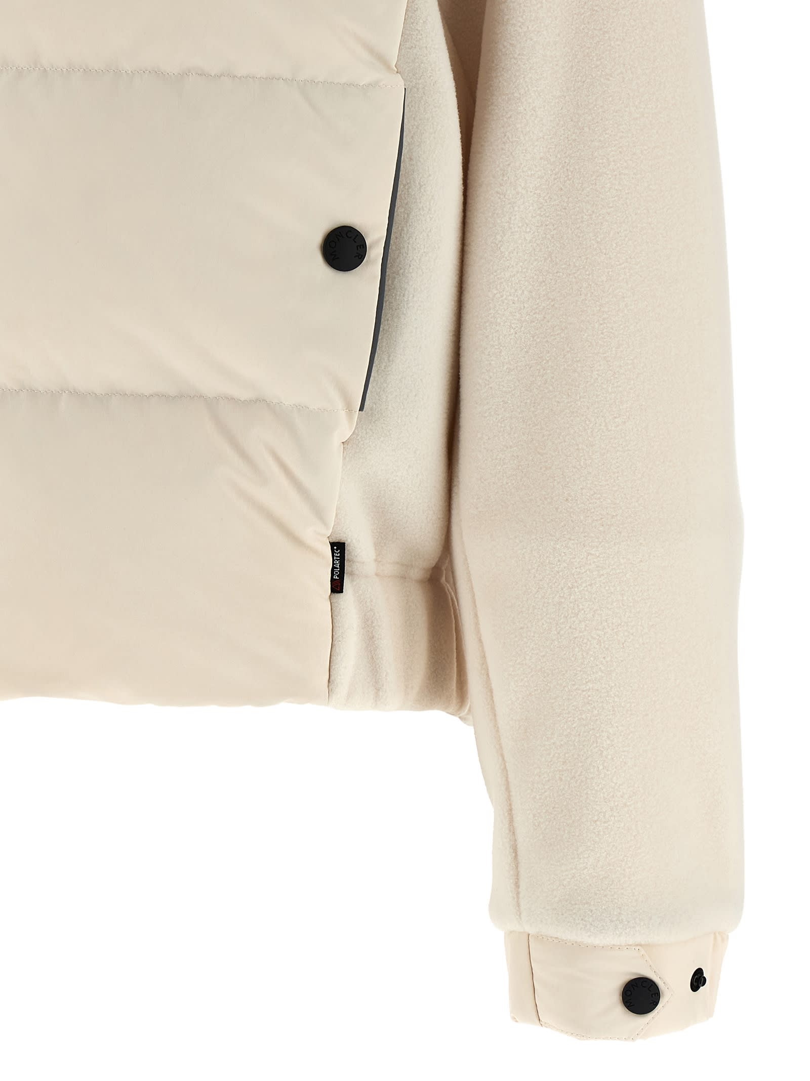 Moncler High Collar Fleece Pullover With Elastic Hem In White