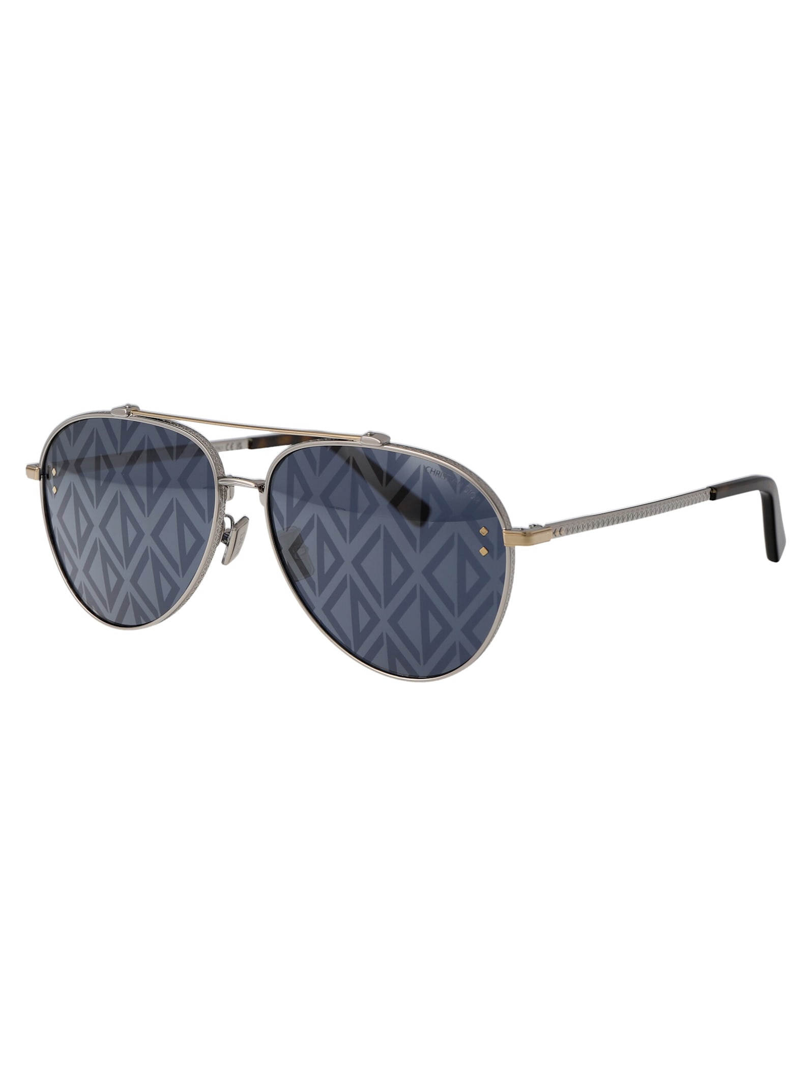 Shop Dior Cd Diamond A1u Sunglasses In F2b4 Shiny Palladium / Blue