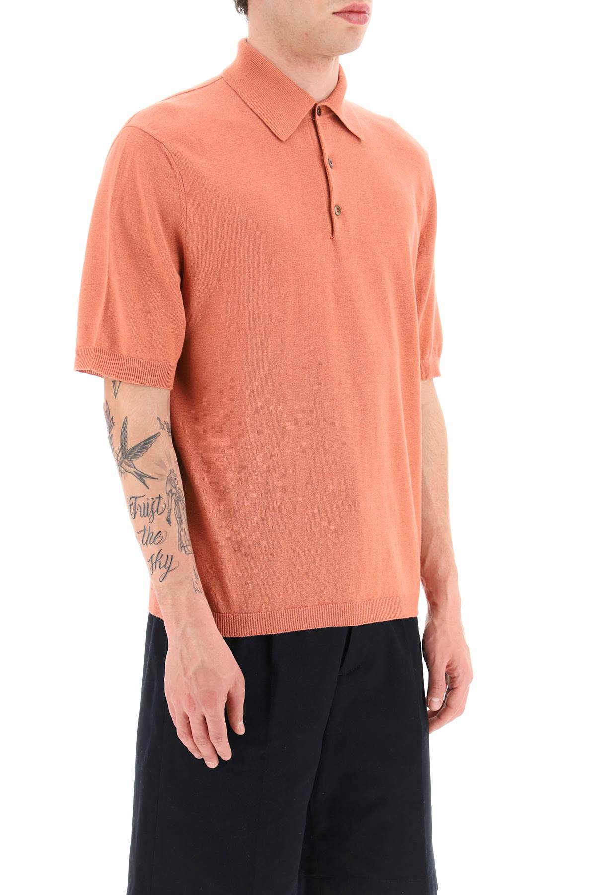 Shop Agnona Linen And Cotton Jersey Polo In Coral (red)
