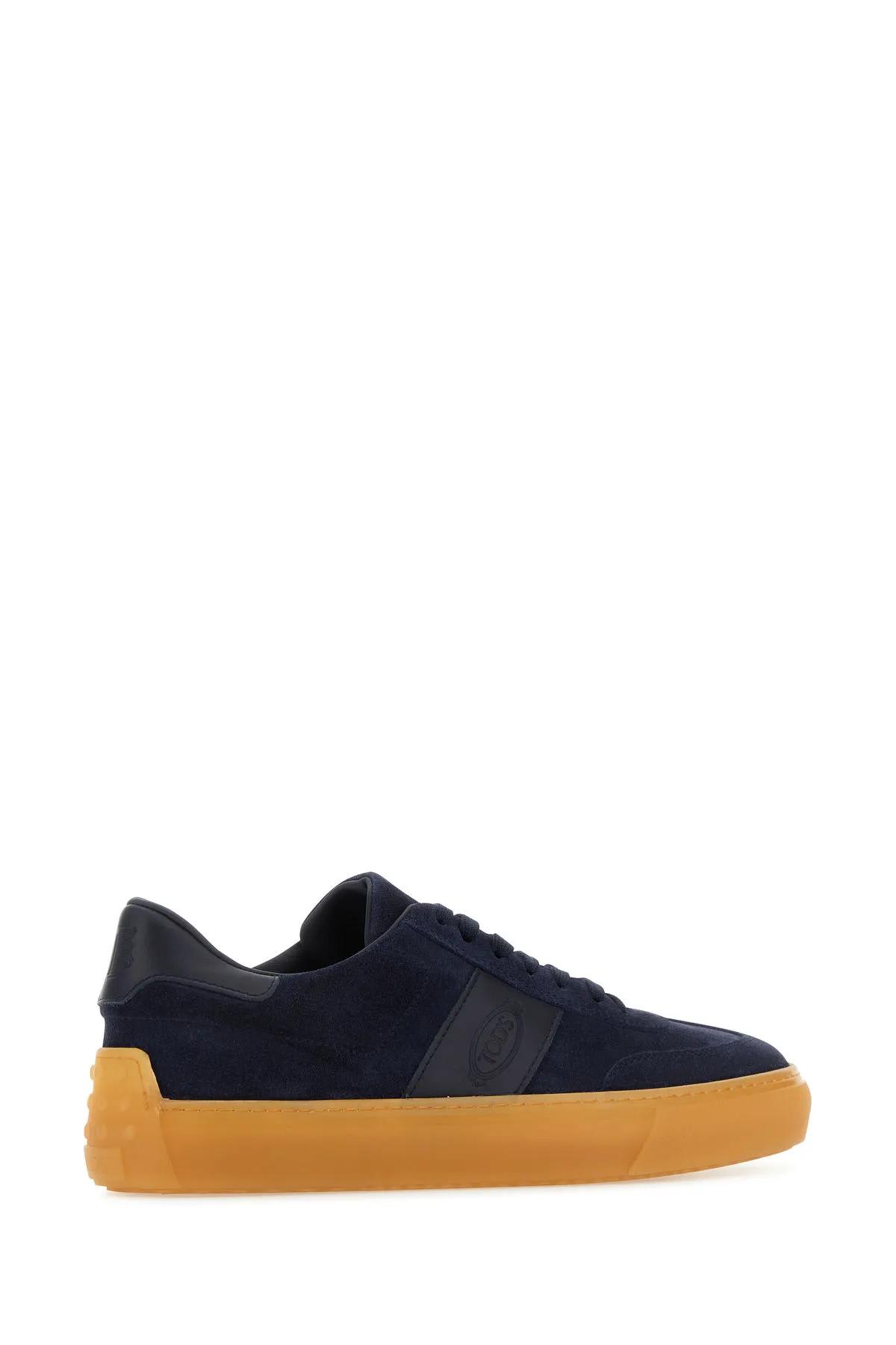 Shop Tod's Navy Blue Suede Sneakers