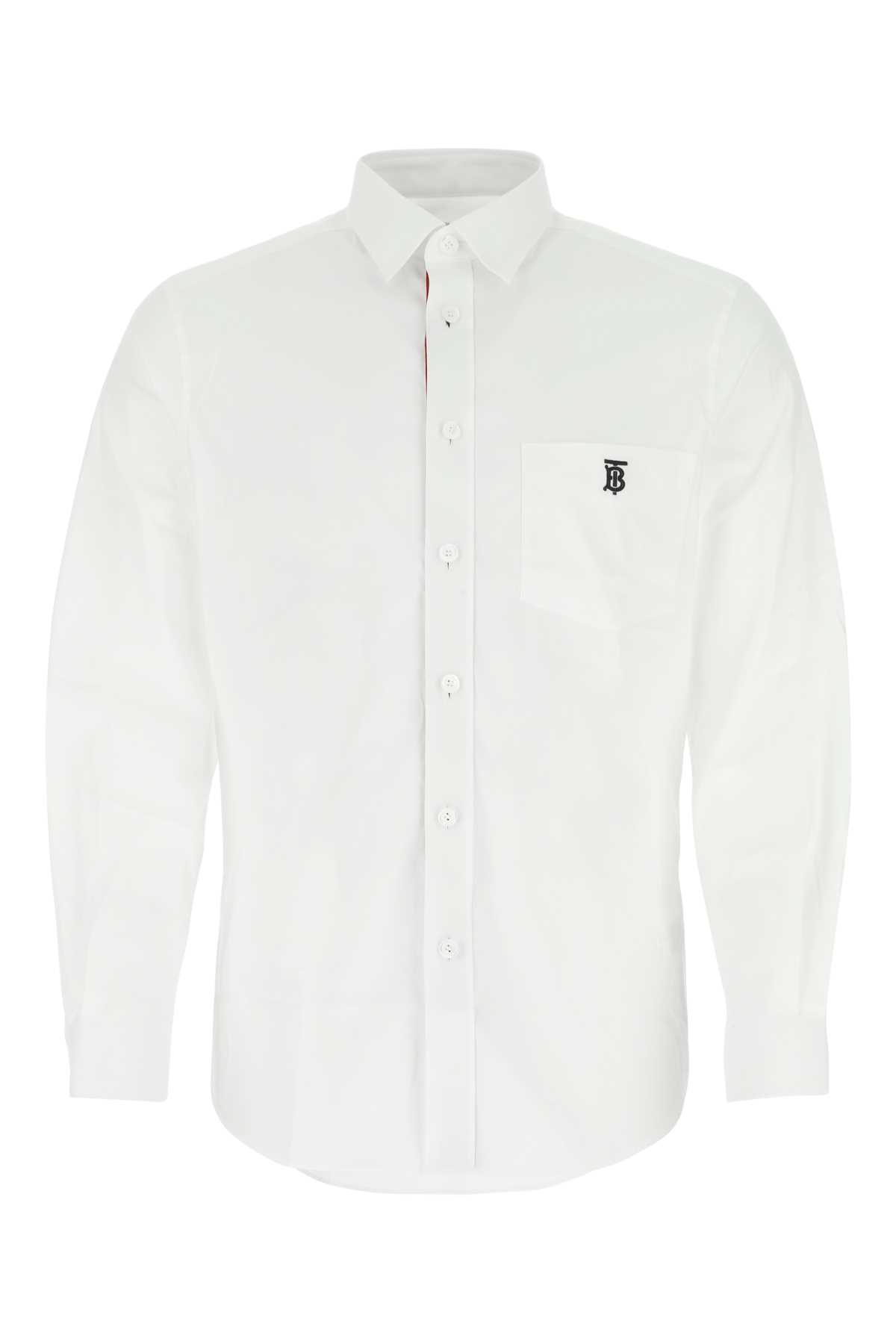 Shop Burberry White Stretch Poplin Shirt In A1464