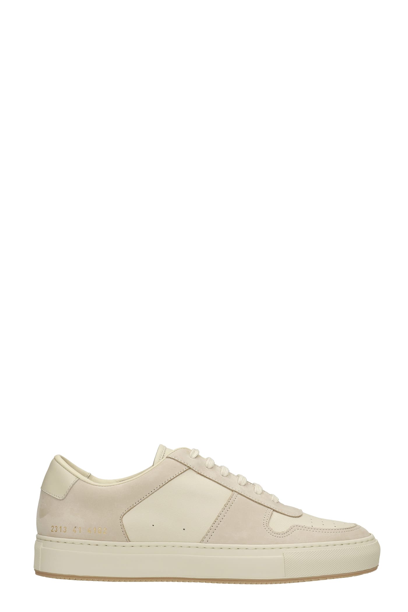 Common Projects Bball Low Sneakers In Beige Leather And Fabric