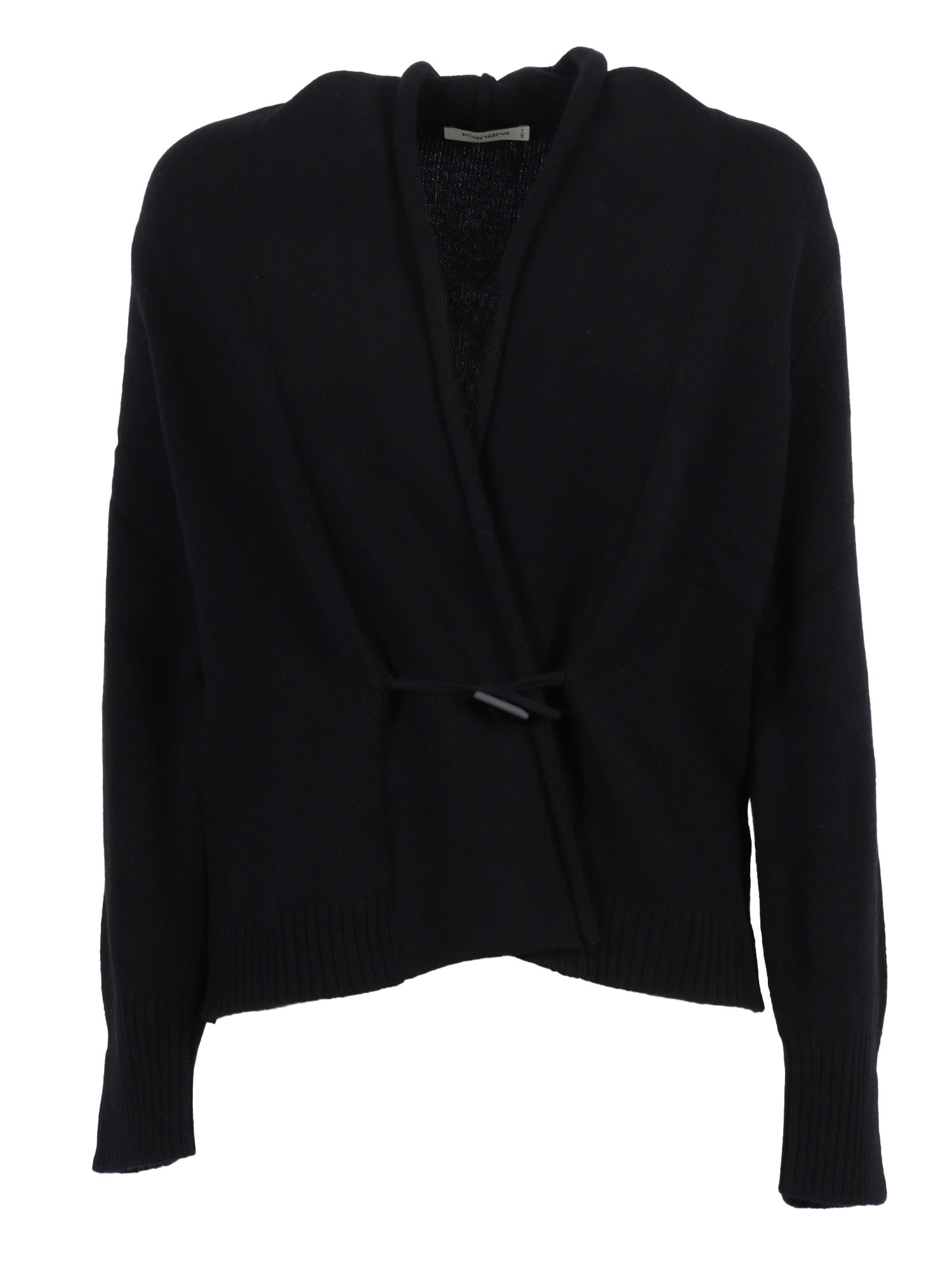 Kangra Cashmere Wrap-style Black Cardigan With Button Closure And Ribbed Cuffs In Black