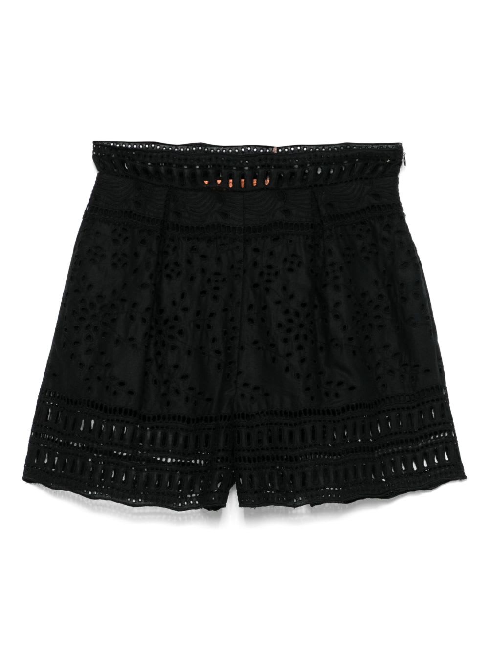 Ermanno Scervino Lace Shorts High-waisted Scalloped Hem In Black