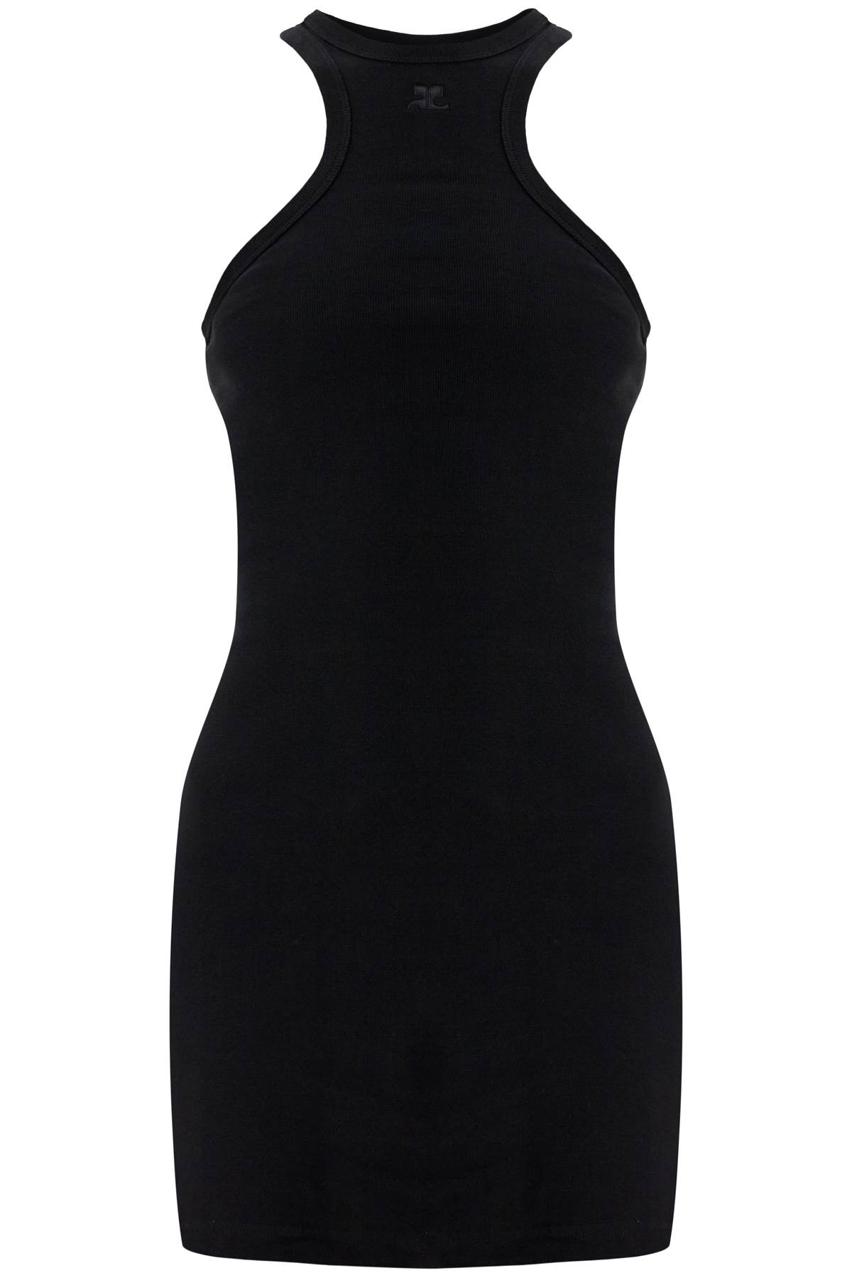 Courrèges Black Cotton Mini Dress With High Neck And Sleeveless Design