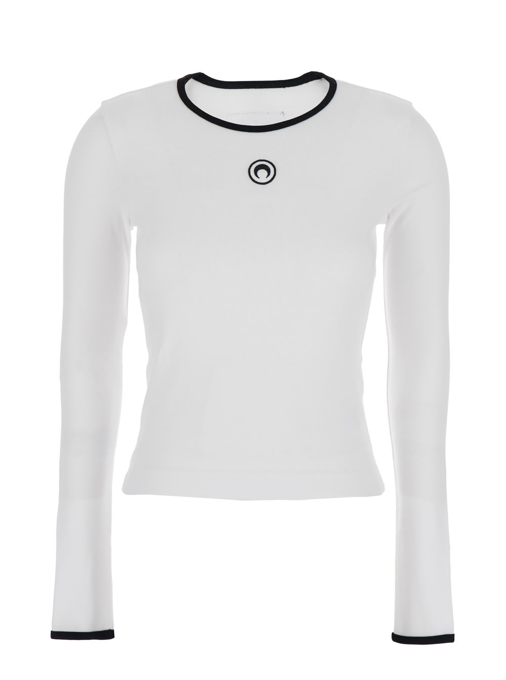 Marine Serre White Long-sleeve T-shirt With Logo Embroidery On The Front And Logo Patch On The Rear In Cotton Wom In White