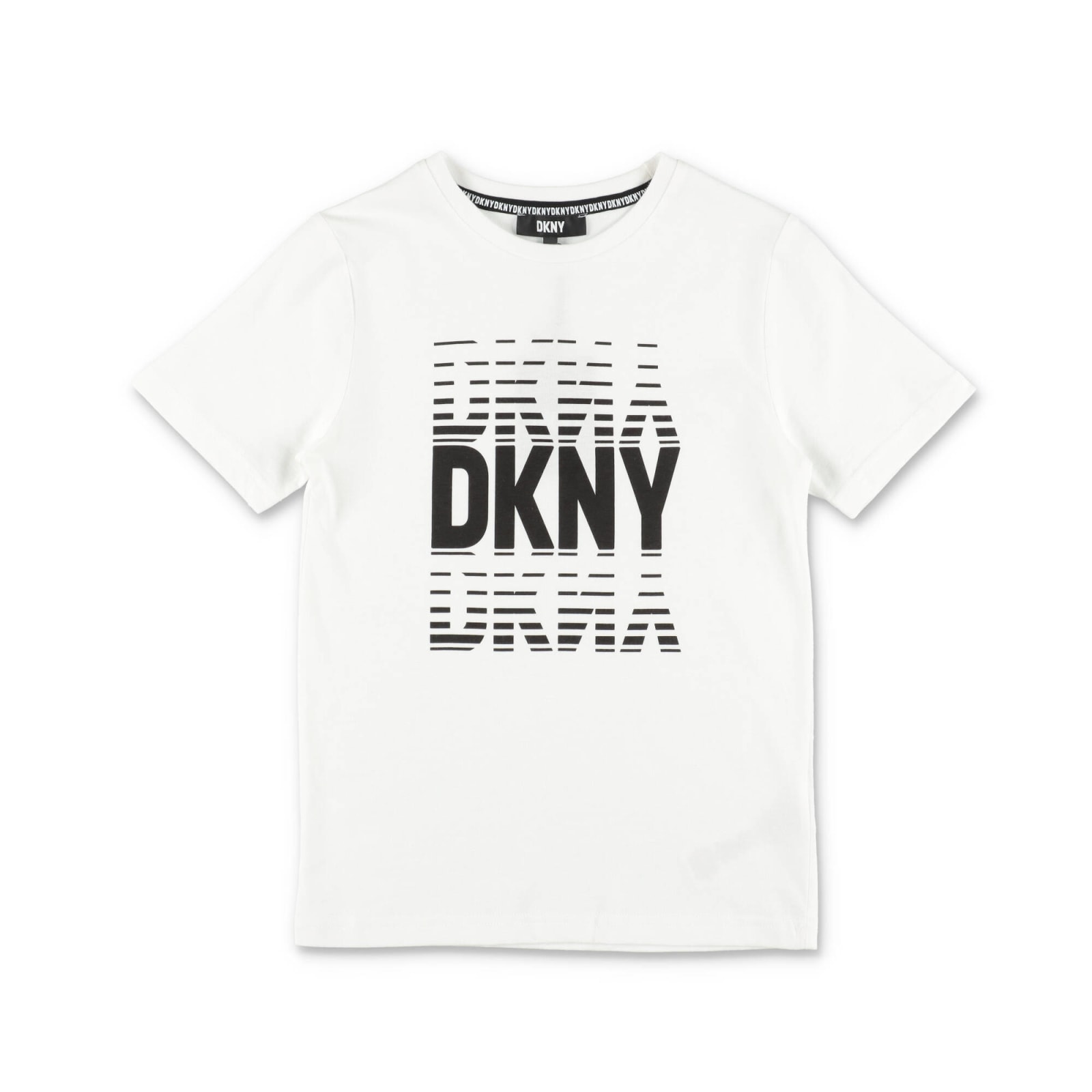 Dkny T-shirt Bianca In Jersey Di Cotone Bambino