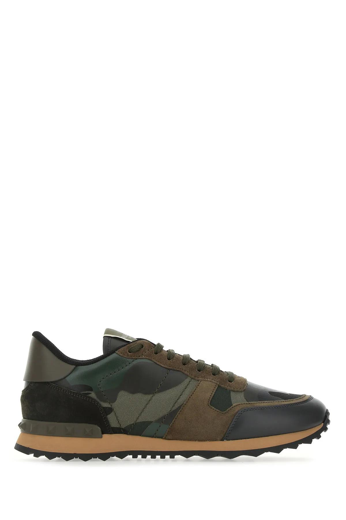 Shop Valentino Multicolor Fabric And Nappa Leather Rockrunner Camouflage Sneakers