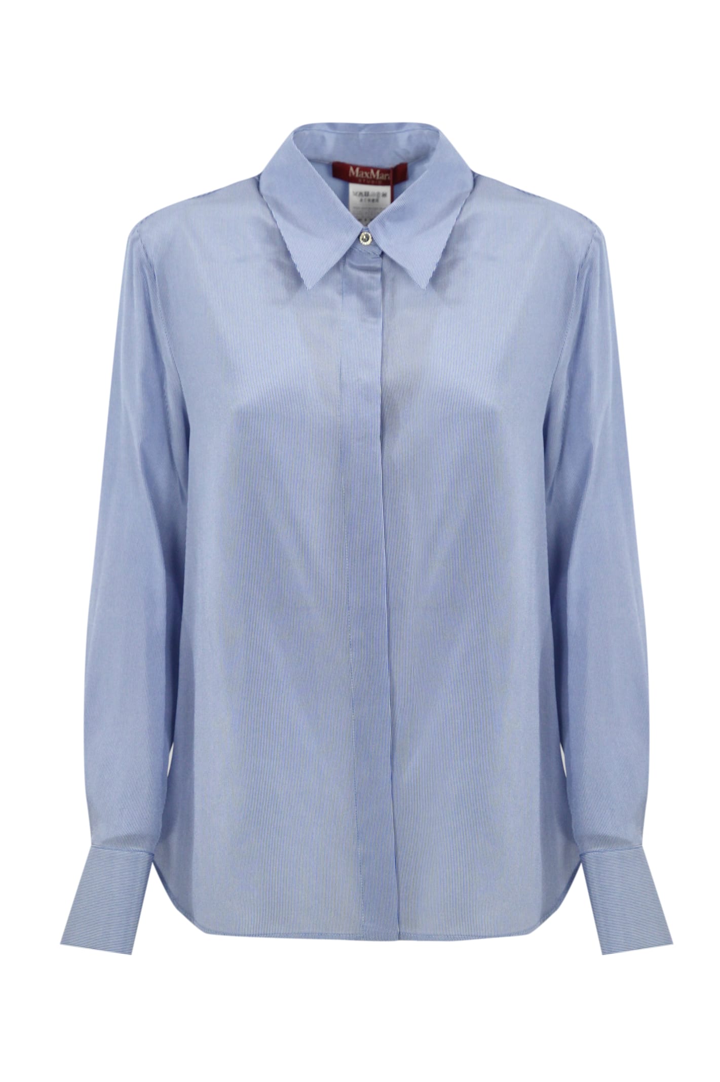 Shop Max Mara Pagine Shirt In Crepe De Chine In Bluette