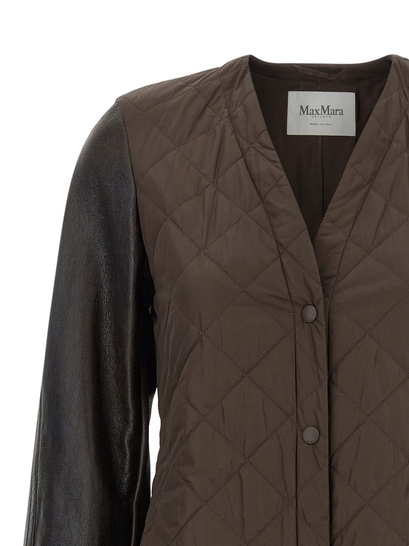 Max Mara Quilted Coat In Technical Fabric In Brown