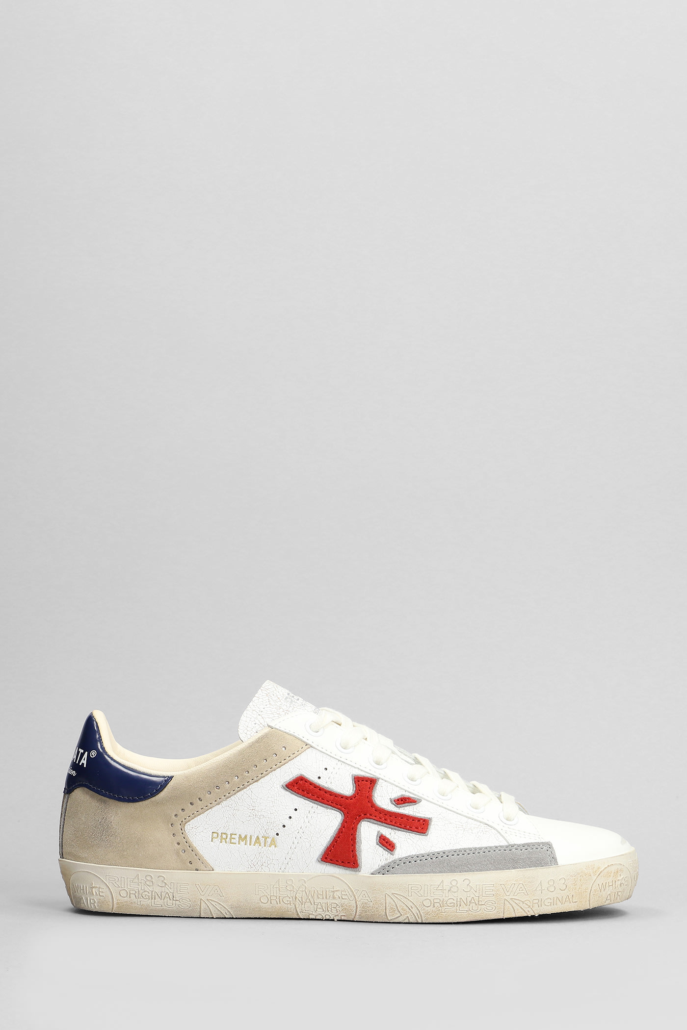 Premiata Steven Sneakers In White Suede And Leather In Multicolor