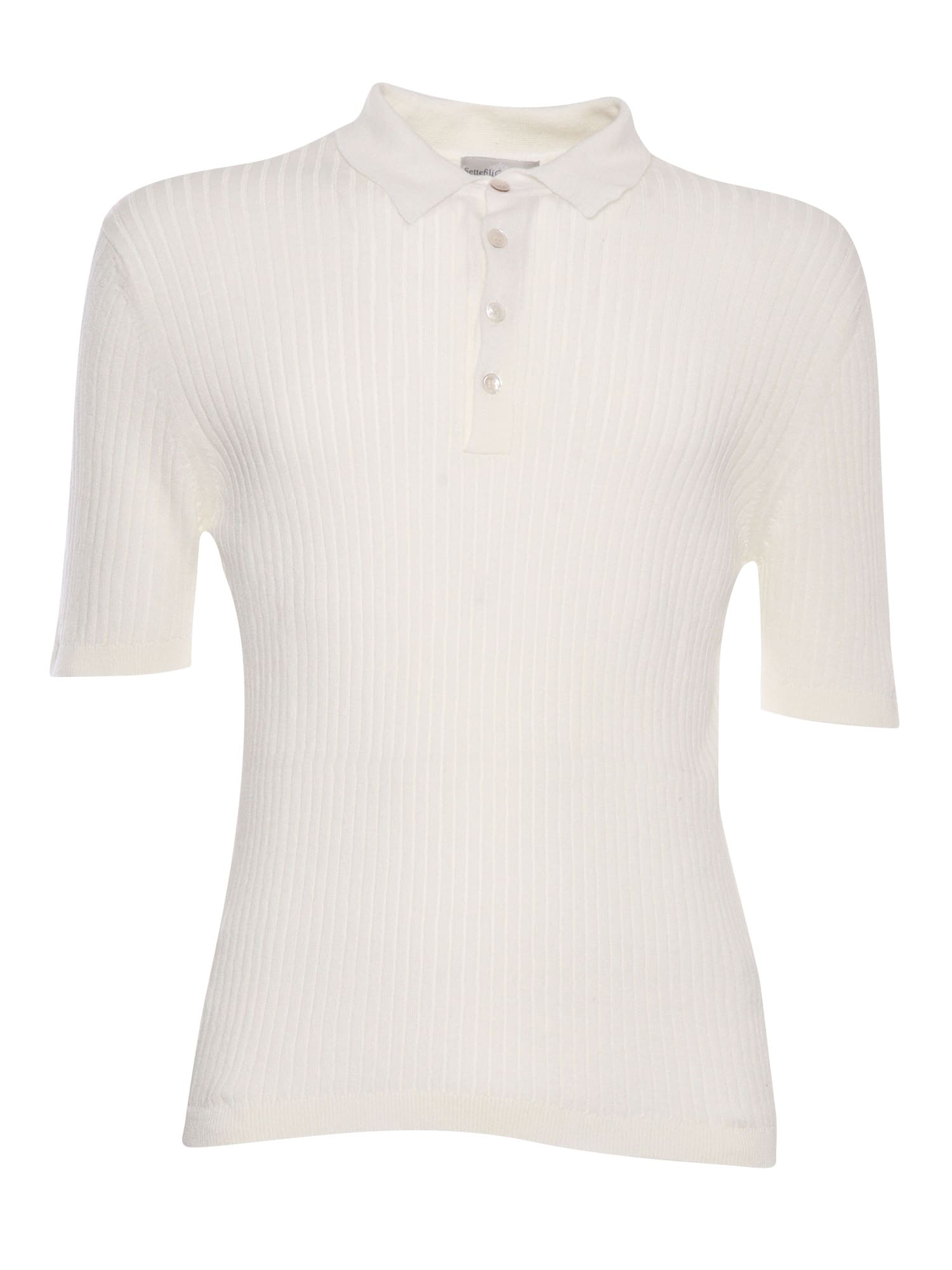 White Ribbed Polo Shirt