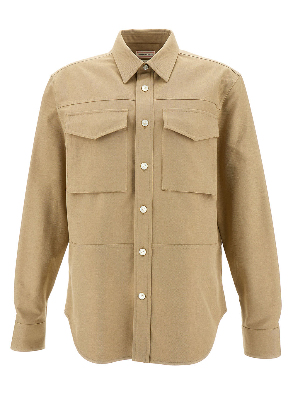 Shop Alexander Mcqueen Military Beige Shirt With Patch Pockets In Cotton Woman
