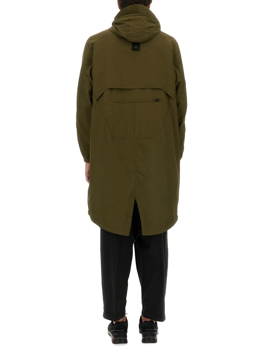 Jg1 Long Green Nylon Parka With Design In Military Green