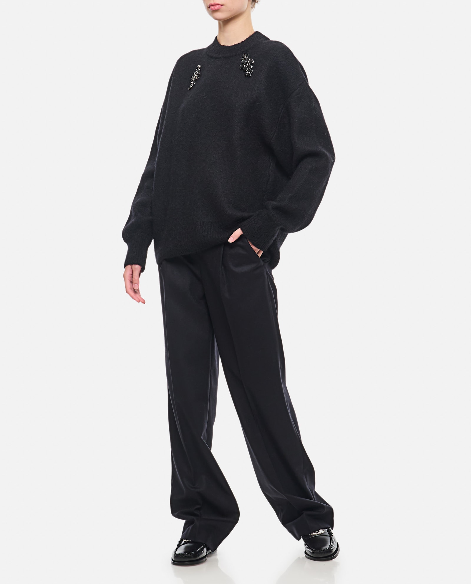 Shop Simone Rocha Alpaca Knit Relaxed Jumper W/ Turbo Emb In Black