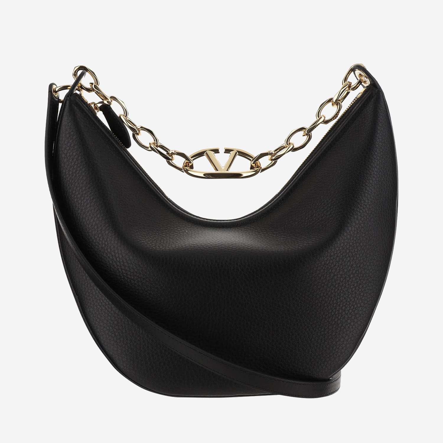 Shop Valentino Black Leather Medium Hobo Vlogo Moon Shoulder Bag