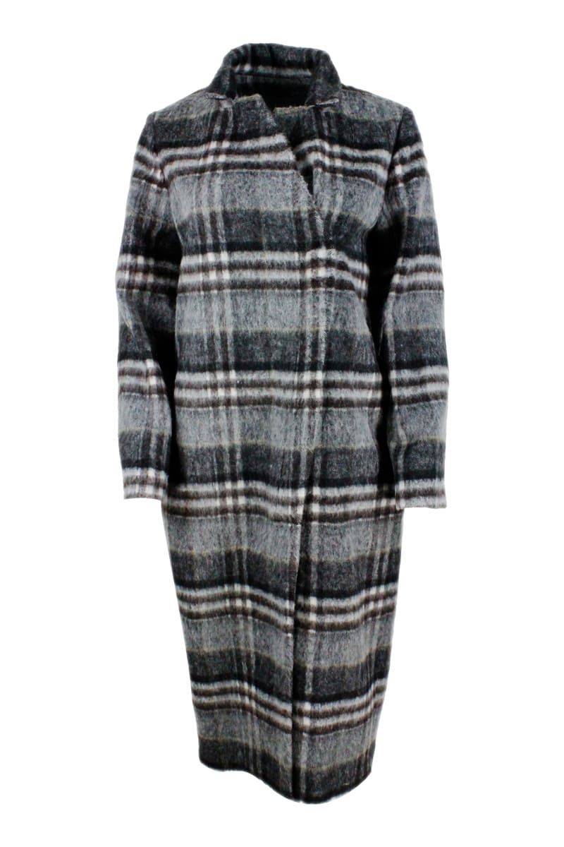 Lorena Antoniazzi Long Coat In Wool With Window Processing With Concealed Zip Closure