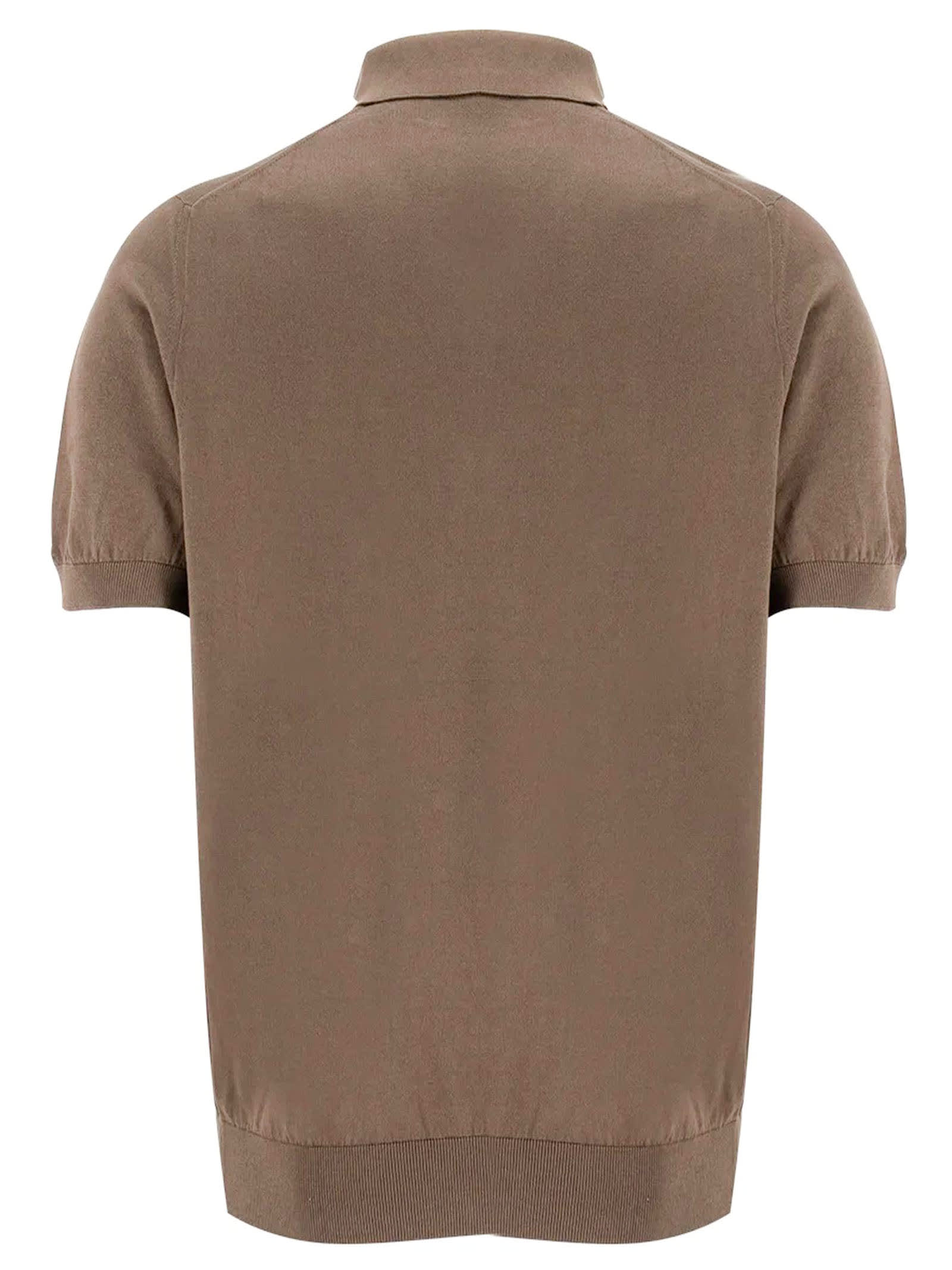 FEDELI COFFEE BROWN COTTON POLO SHIRT 