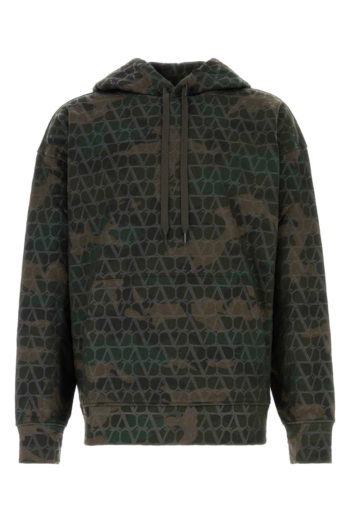 Shop Valentino Printed Cotton Blend Oversize Sweatshirt In Toilecamouarmy