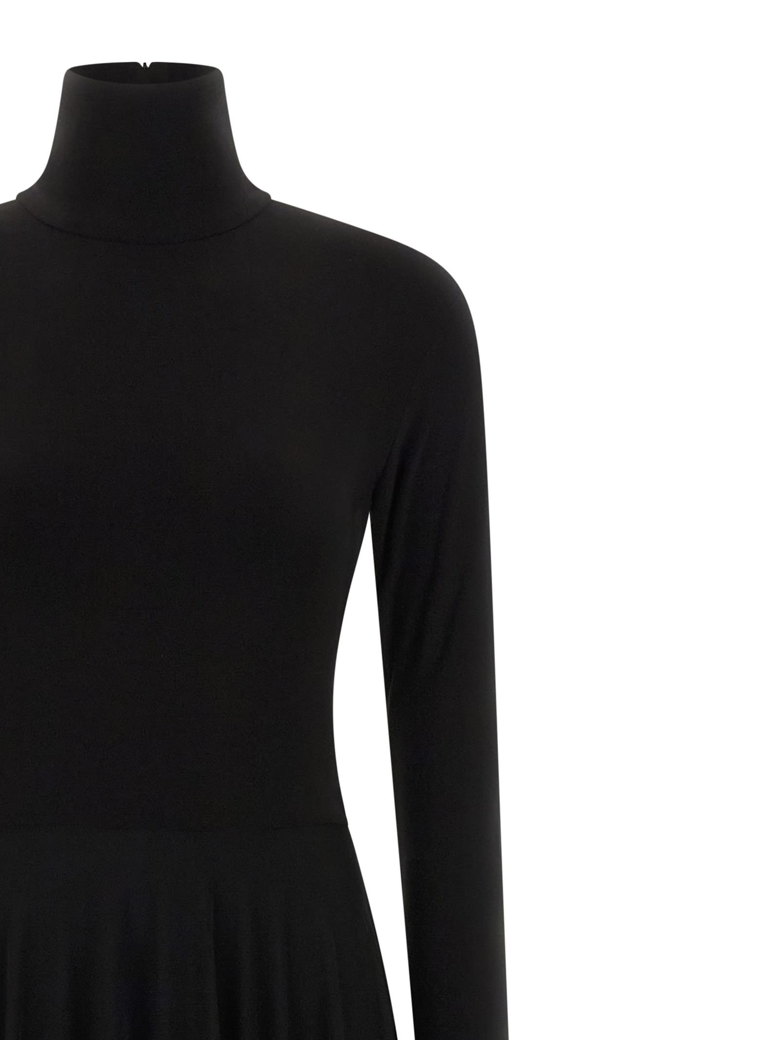 Norma Kamali Long Sleeve Turtleneck Bodysuit Flared Gown In Black