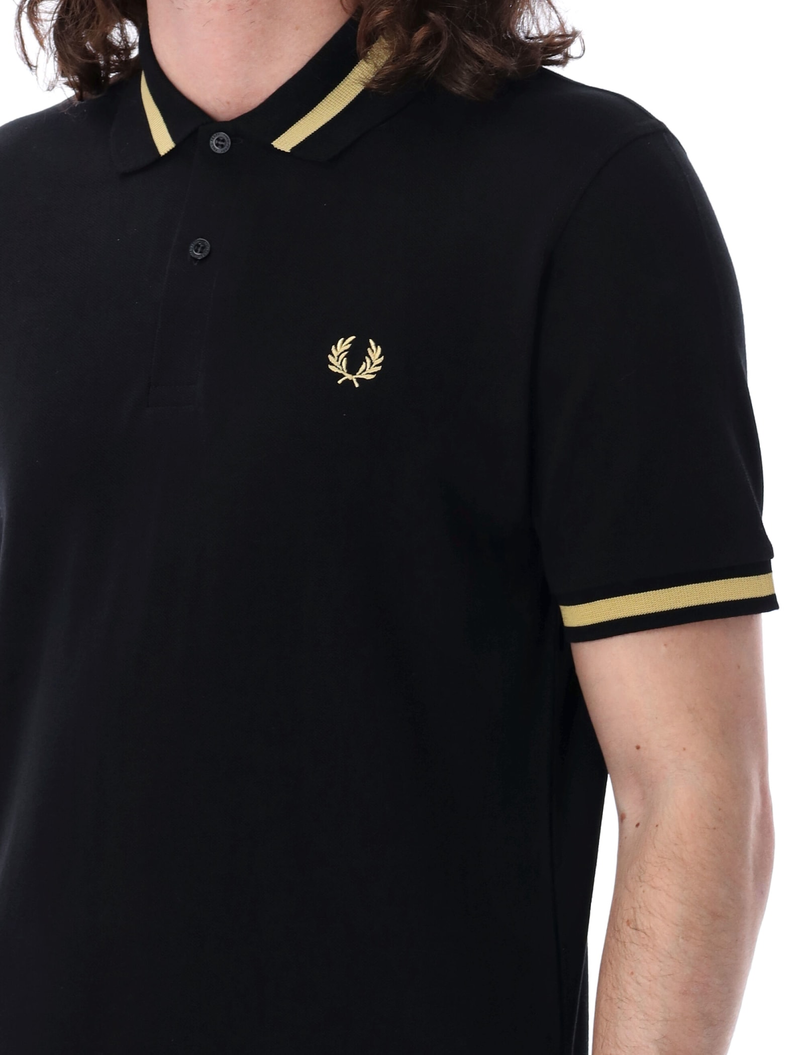 Shop Fred Perry The Single Tipped Polo Shirt In Black Champagne