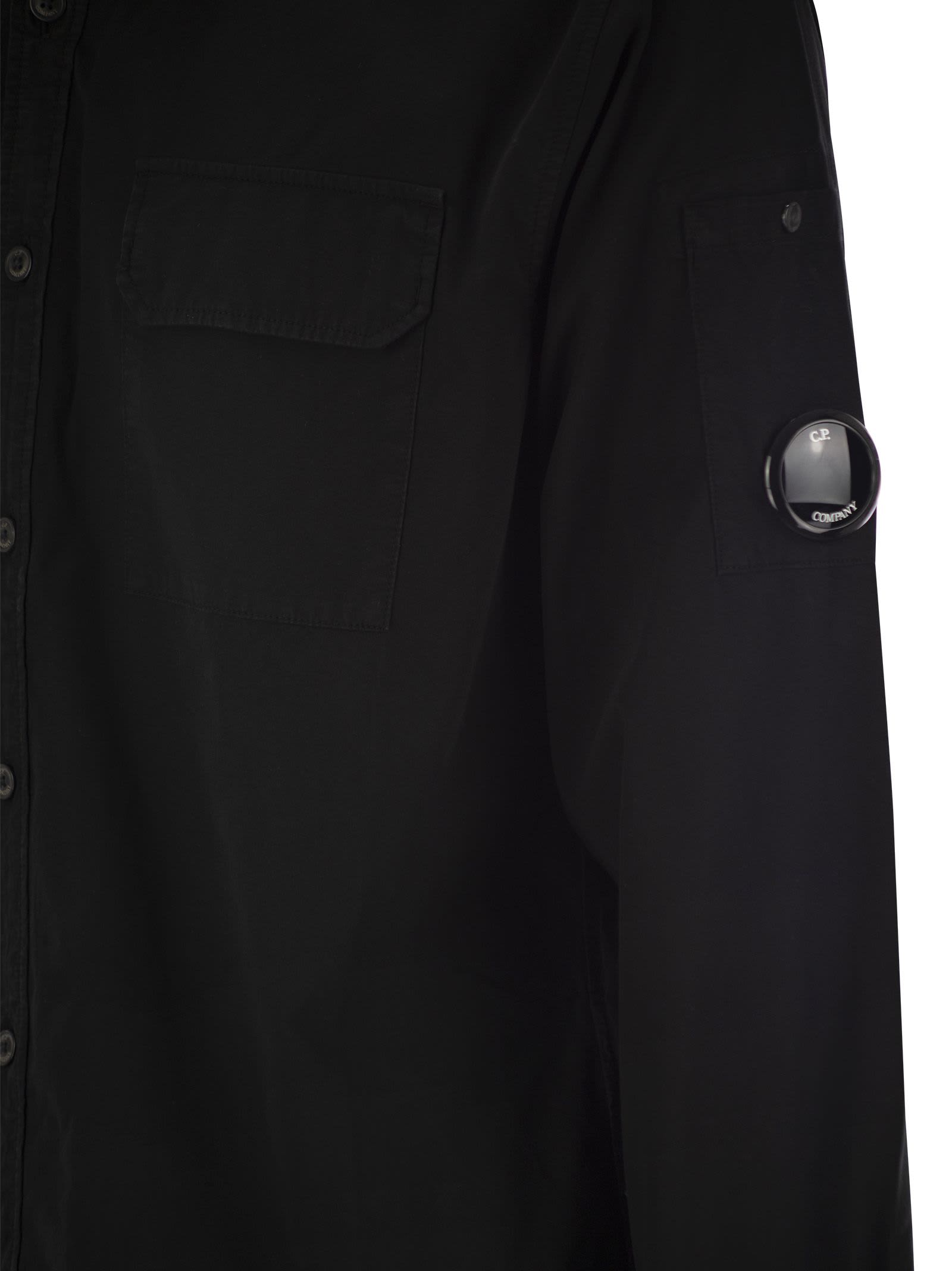 Shop C.p. Company Organic Gabardine Buttoned Lens Shirt In Black