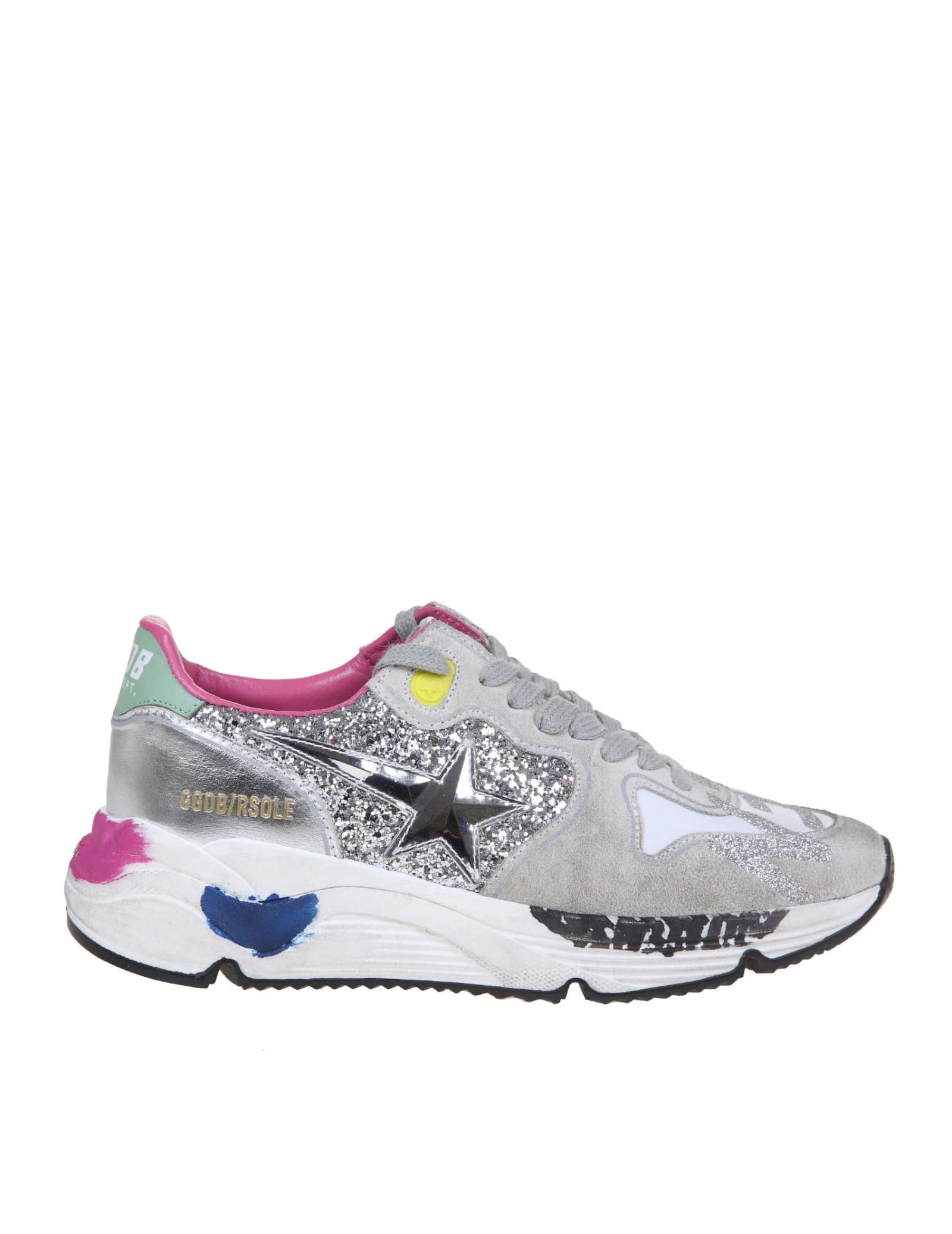 GOLDEN GOOSE RUNNING SUN SNEAKERS IN SUEDE AND GLITTER LEATHER,11245075