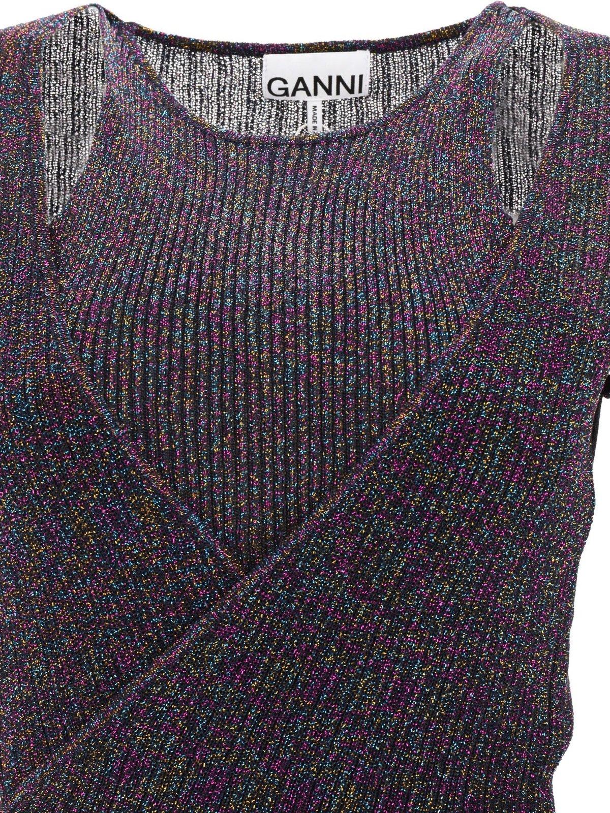 Shop Ganni Sparkle Ribbed Wrap Top In Multicolor