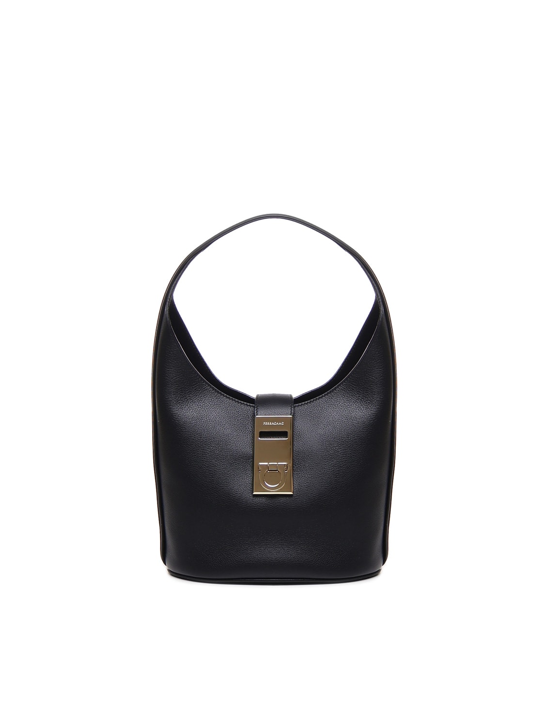 Shop Ferragamo Hobo Mini Bag With Gancini Buckle In Black