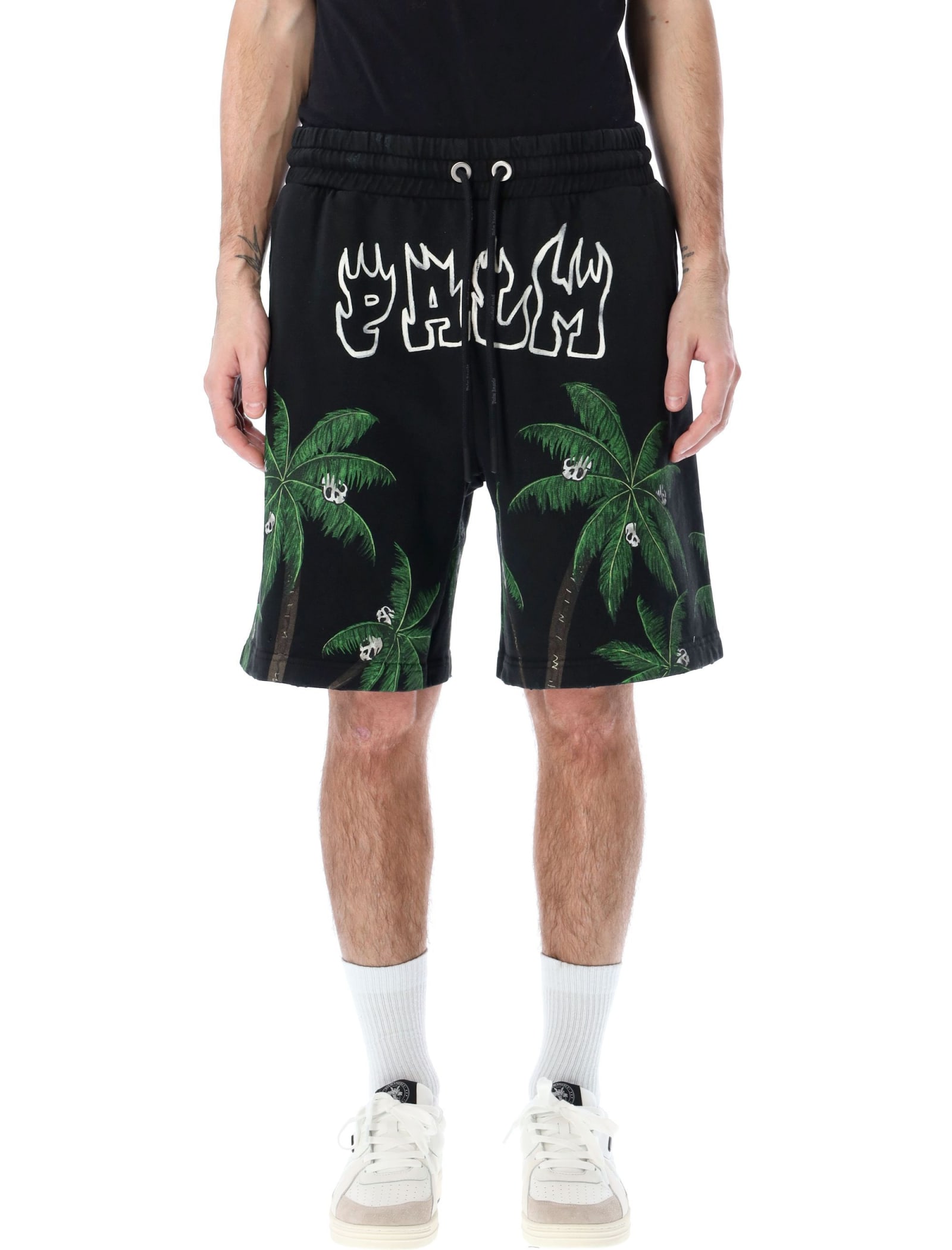Shop Palm Angels Palms&skull Vint Sweatshorts In Black Green