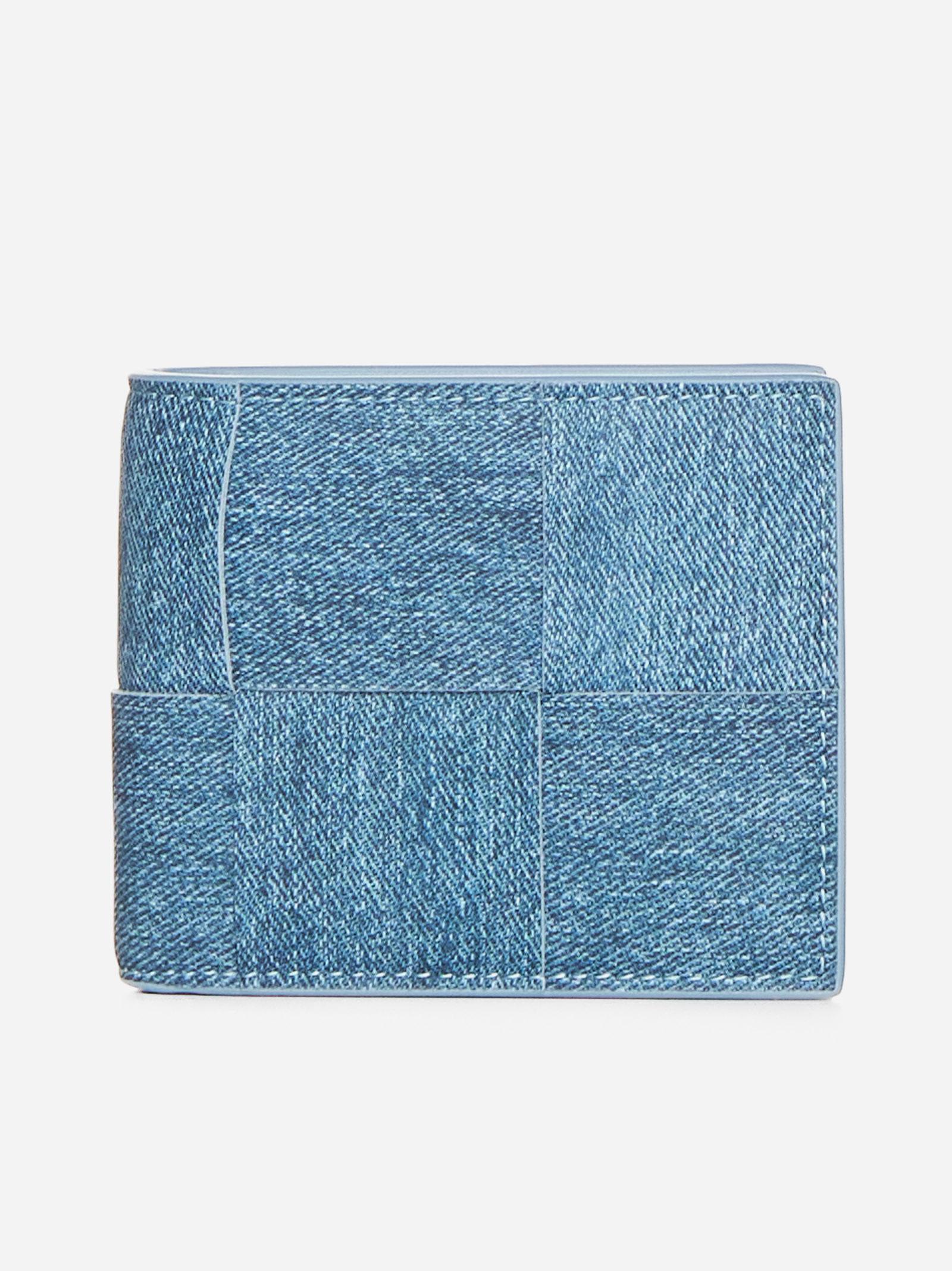 Bottega Veneta Cassette Denim Leather Bifold Wallet In Navy