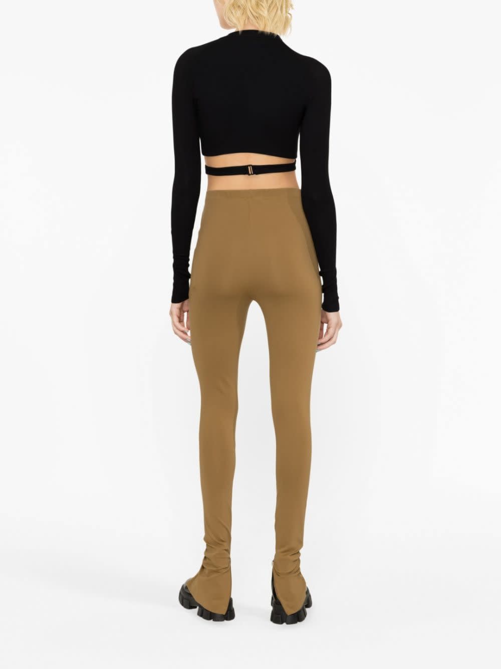 Wardrobe.nyc High-waisted Leggings With Side Zip Pockets In Brown