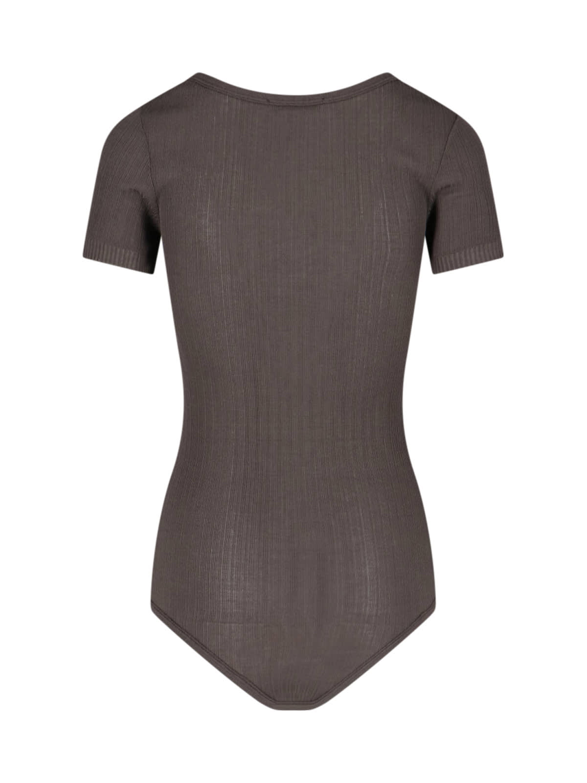 Lemaire Ribbed Textured Bodysuit With Round Neckline In Brown