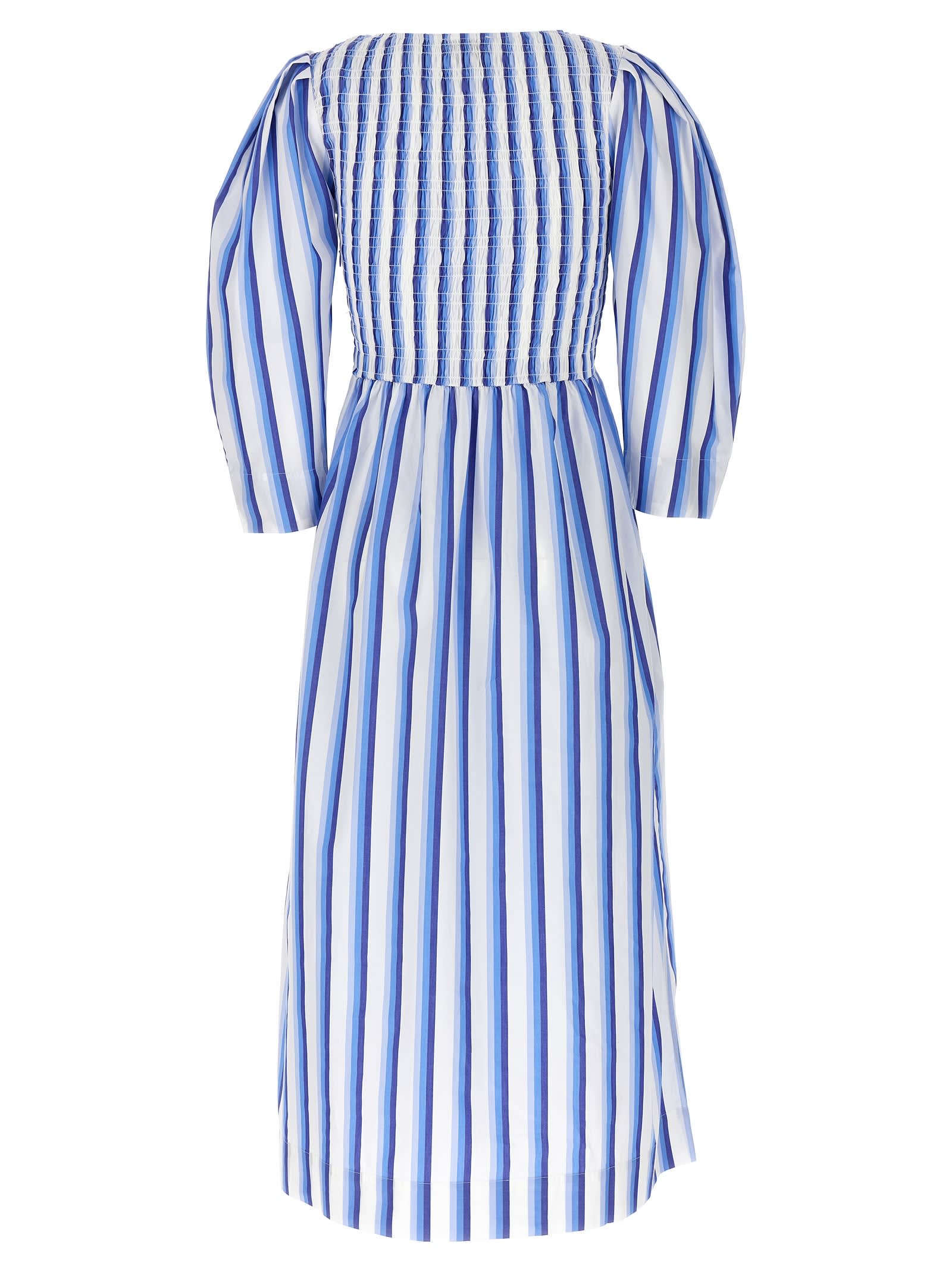 Shop Ganni Stripe Smock Stitch Dress In Multicolor