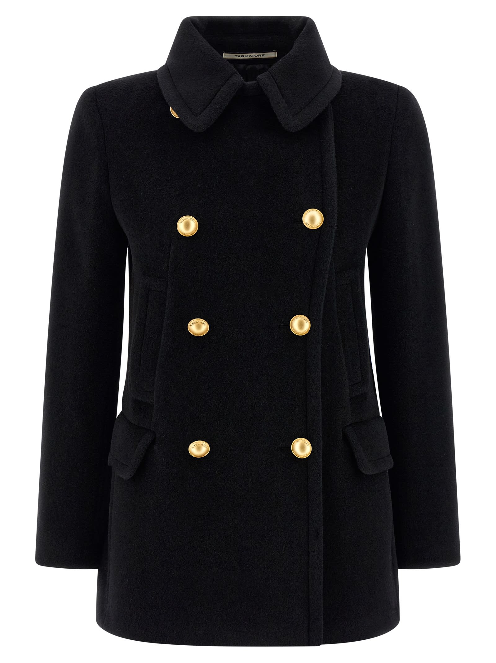 Tagliatore Double-breasted Metal-button Coat In Black
