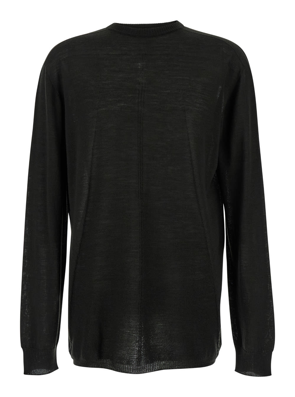 Rick Owens Black Oversized Crewneck Top In Semi Sheer Knit Man