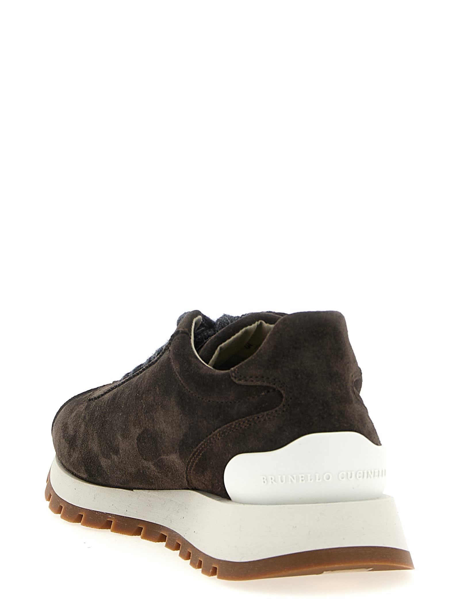 Brunello Cucinelli Suede Leather Sneakers With Contrasting Laces In Brown