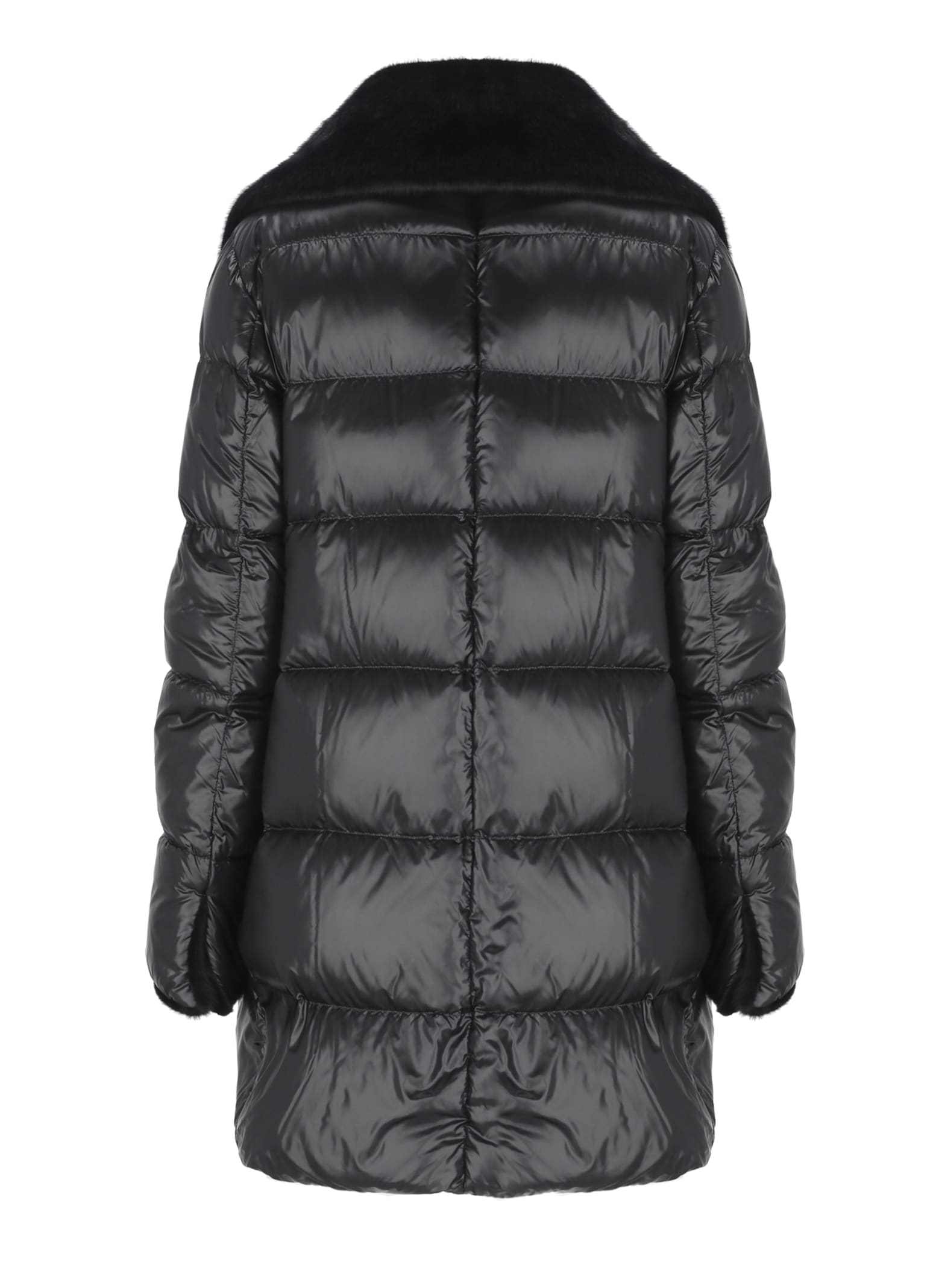 Herno A Shape Ultralight Down Jacket With Eco Fur Collar In Black