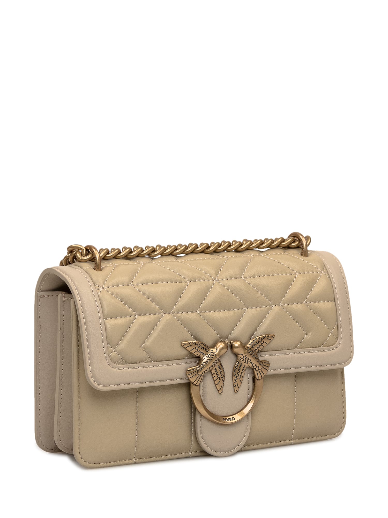 Shop Pinko Love One Mini Bag In Beige Grigio