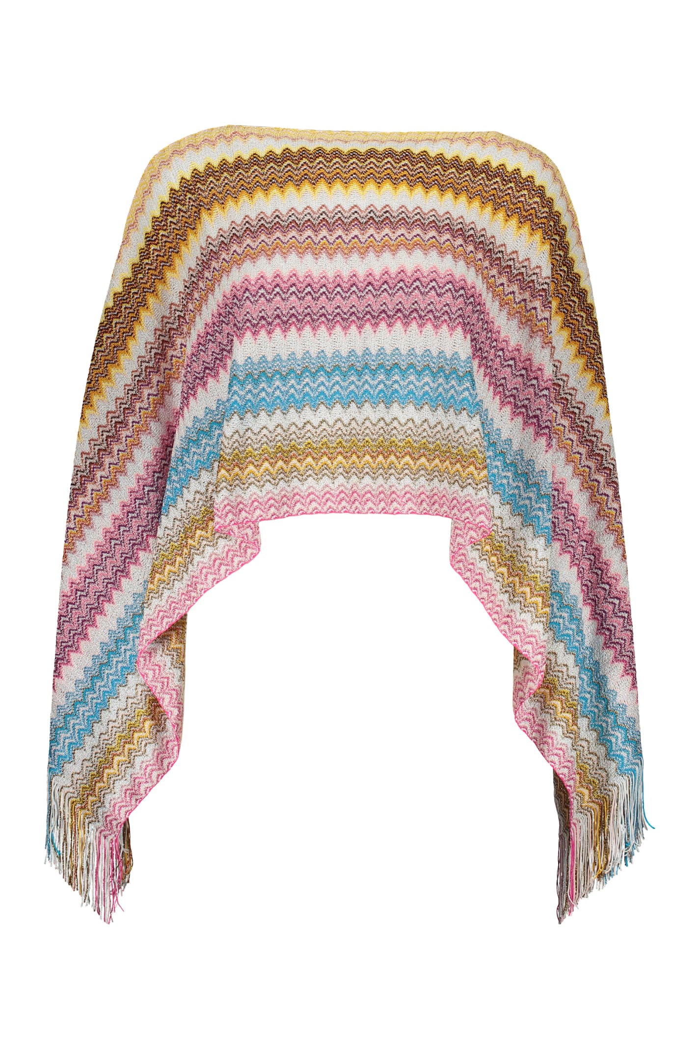 Shop Missoni Fringed Knit Poncho In Multicolor