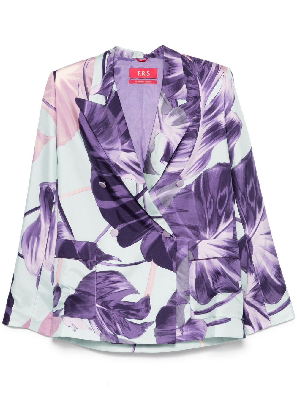 F.r.s For Restless Sleepers Printed Silk Double-breasted Jacket In Purple